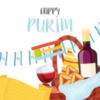 Happy Purim day greeting card vector