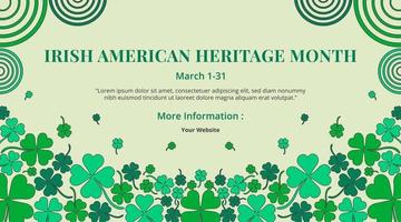 diseño de banner del mes de la herencia irlandesa americana con hojas de trébol vector