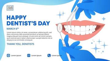 Dentists day banner design with teeth being checked vector