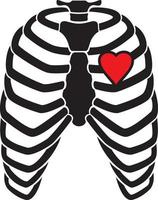 esqueleto de caja torácica humana con ilustración de vector de corazón