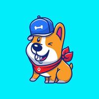 corgi lindo con ilustración de icono de vector de dibujos animados de béisbol y sombrero. animal sporticon concepto aislado vector premium. estilo de dibujos animados plana