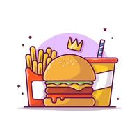 Burger, French fries And Soft Drink Cartoon Vector Icon Illustration.  Food Object Icon Concept Isolated Premium Vector. Flat Cartoon Style