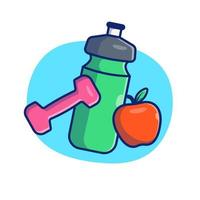 Dumbbell, Apple, And Bottle Cartoon Vector Icon Illustration. Sport  Healthy Icon Concept Isolated Premium Vector. Flat Cartoon Style
