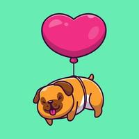 lindo perro flotando con corazón globo dibujos animados vector icono ilustración. concepto de icono de naturaleza animal vector premium aislado. estilo de dibujos animados plana