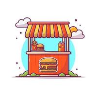 Burger Stand Cartoon Vector Icon Illustration. Food Object Icon  Concept Isolated Premium Vector. Flat Cartoon Style