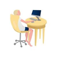 Blonde man sitting on rolling chair browsing in the internet. vector