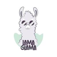 Fluffy llama in round sunglasses vector. vector