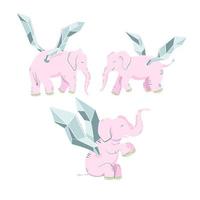 Pink elephant with wings isolated on white background. vector