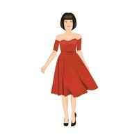 Young brunette woman wearing red dress isolated on white background. vector