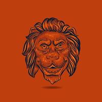 Lion hand drawn head floating on orange background. vector