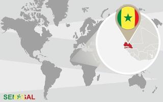 mapa del mundo con magnificado senegal vector