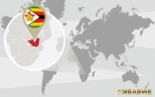 mapa del mundo con zimbabwe magnificado vector