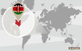 mapa del mundo con kenia ampliada vector