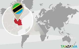 World map with magnified Tanzania vector