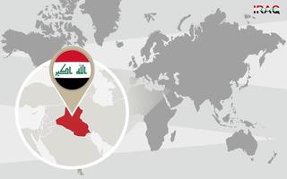 World map with magnified Iraq vector