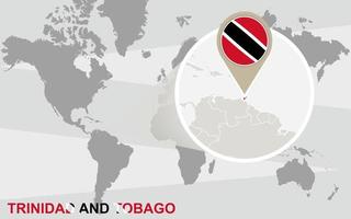 World map with magnified Trinidad and Tobago vector