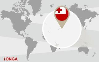 World map with magnified Tonga vector