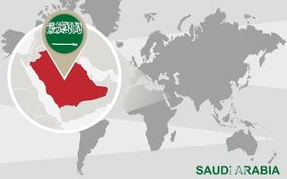 World map with magnified Saudi Arabia vector