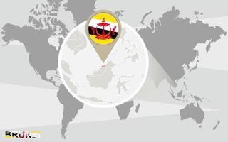 World map with magnified Brunei vector