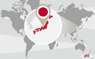 mapa del mundo con japón magnificado vector