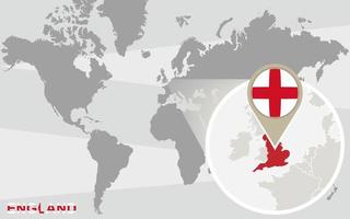 mapa del mundo con inglaterra ampliada vector