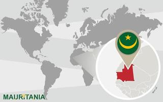 mapa del mundo con mauritania magnificada vector