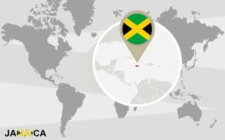 World map with magnified Jamaica vector