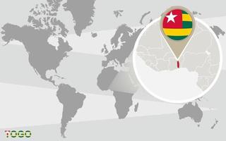 World map with magnified Togo vector