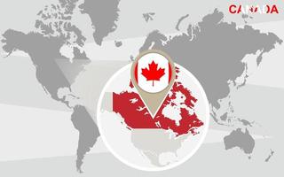 mapa del mundo con canadá magnificado vector