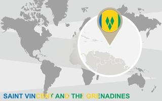 World map with magnified Saint Vincent and the Grenadines vector