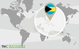 World map with magnified The Bahamas vector