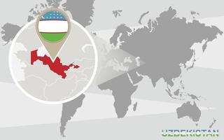 World map with magnified Uzbekistan vector