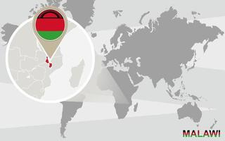 World map with magnified Malawi vector