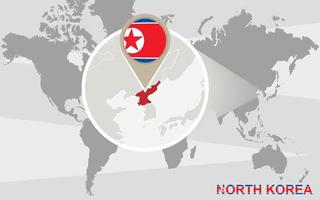 mapa del mundo con corea del norte ampliada vector