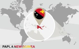 World map with magnified Papua New Guinea vector