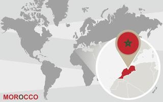 mapa del mundo con marruecos magnificado vector