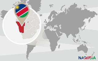 World map with magnified Namibia vector