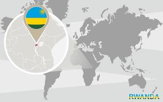 World map with magnified Rwanda vector