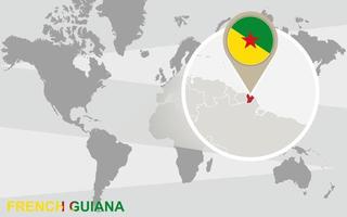 World map with magnified French Guiana vector