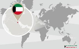 mapa del mundo con kuwait magnificado vector