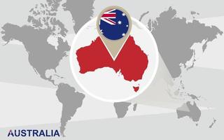 mapa del mundo con australia ampliada vector