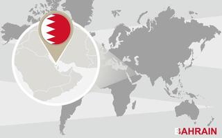 World map with magnified Bahrain vector