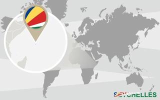 World map with magnified Seychelles vector