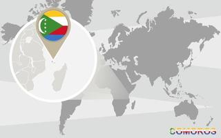 World map with magnified Comoros vector