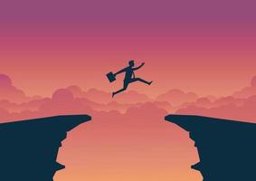 Business man run jump cross cliff vector