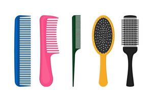 Various combs set of hairdresser. Hair care, combing, styling. vector