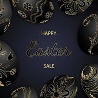 Happy easter background with black and gold eggs vector