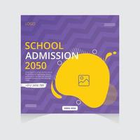 School admission social media post, banner design, Back to school square flyer template, Back to school social media poster, course, class, education vector