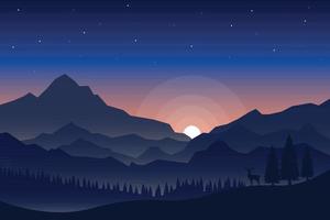 Background Landscape mountain forest with deer Premium Vector