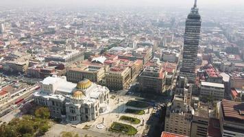Aerial view of Mexico City, light trails and Bellas Artes. Downtown of Ciudad de Mexico, near Latinoamericana Tower video